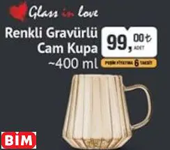 GLASS IN LOVE RENKLİ GRAVÜRLÜ CAM KUPA ~400 ML